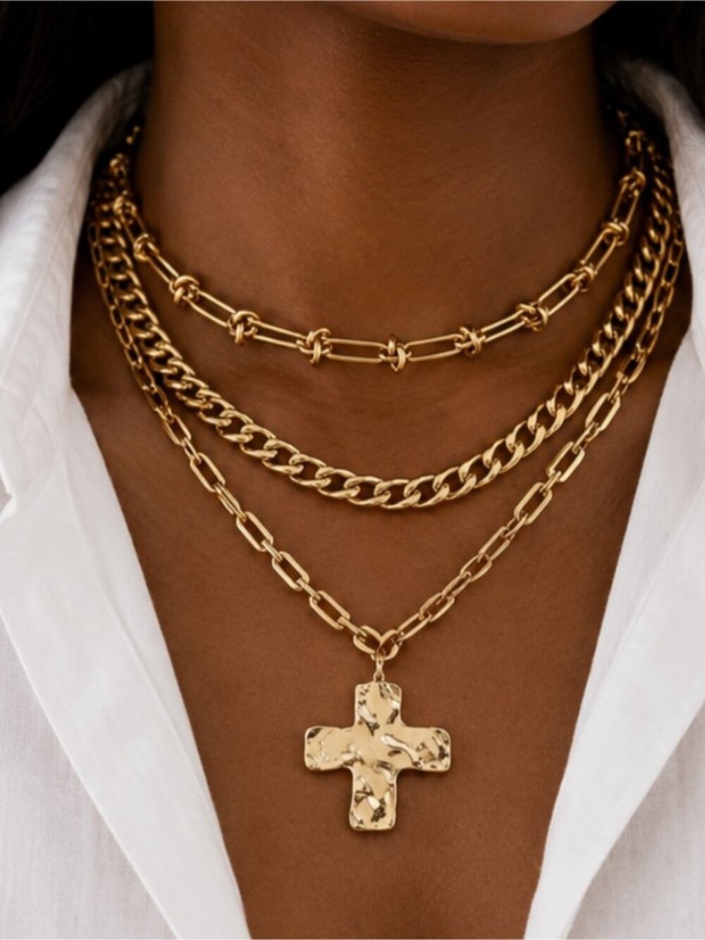 New! Gold Cross Necklace Stack Set NWOT 5060 - Picture 1 of 1